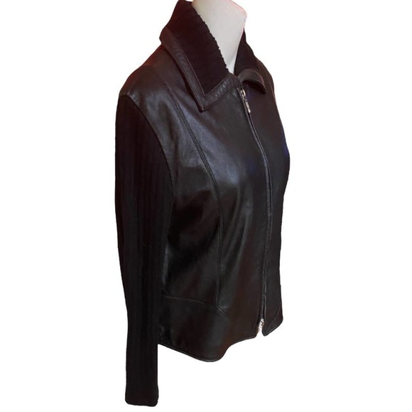 Coldwater Creek Leather Jacket with Wool Mix Trim Size M - Picture 4 of 7